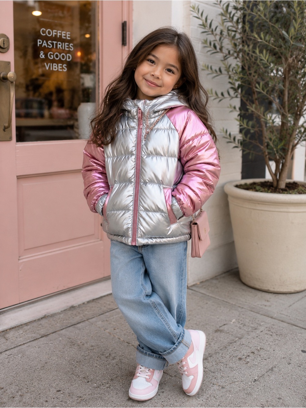 Old Navy Silver and Pink Puffer Jacket for Kids